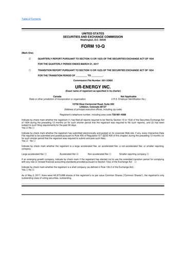 Thumbnail Ur-Energy 10-Q Quarterly Report FY2017 