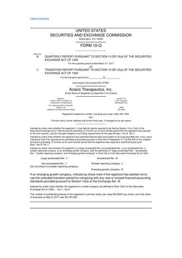 Thumbnail Aclaris Therapeutics 10-Q Quarterly Report FY2017 