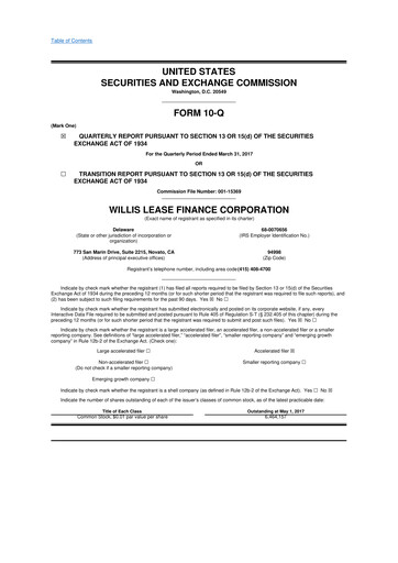Thumbnail Willis Lease Finance Corporation 10-Q Quarterly Report FY2017 