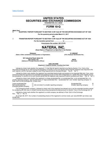 Miniature Natera 10-Q Rapport trimestriel 2017 