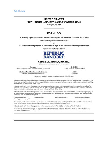 Thumbnail Republic Bank 10-Q Quarterly Report FY2017 