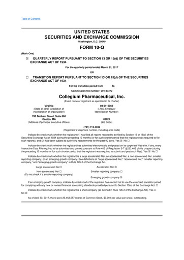 Thumbnail Collegium Pharmaceutical
 10-Q Quarterly Report FY2017 