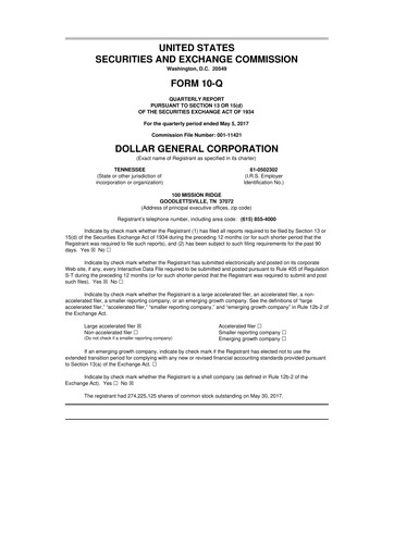 Miniature Dollar General 10-Q Rapport trimestriel 2017 