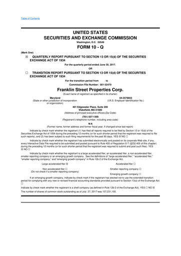 Miniature Franklin Street Properties 10-Q Rapport trimestriel  