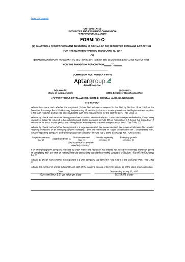 Miniature AptarGroup 10-Q Rapport trimestriel 2017 