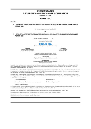 Miniature Ecolab 10-Q Rapport trimestriel 2017 