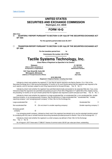 Thumbnail Tactile Medical 10-Q Quarterly Report FY2017 