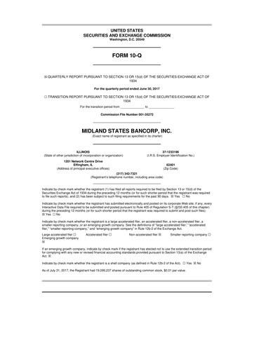 Thumbnail Midland States Bancorp 10-Q Quarterly Report FY2017 