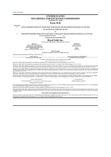 Thumbnail Royal Gold
 10-K Annual Report 2017