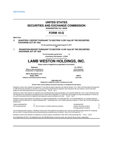Thumbnail Lamb Weston 10-Q Quarterly Report FY2018 
