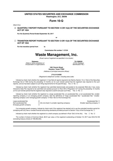 Thumbnail Waste Management 10-Q Quarterly Report FY2017 
