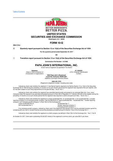 Thumbnail Papa John's Pizza
 10-Q Quarterly Report FY2017 