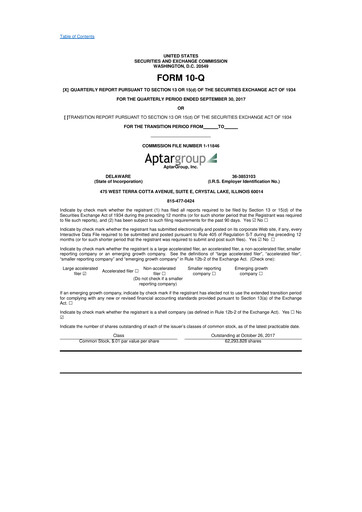 Miniature AptarGroup 10-Q Rapport trimestriel 2017 