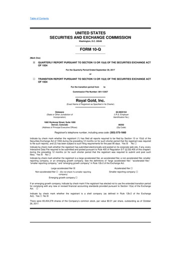 Vorschaubild Royal Gold
 10-Q Quartalsbericht 2018 