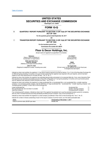Thumbnail Floor & Decor

 10-Q Quarterly Report FY2017 