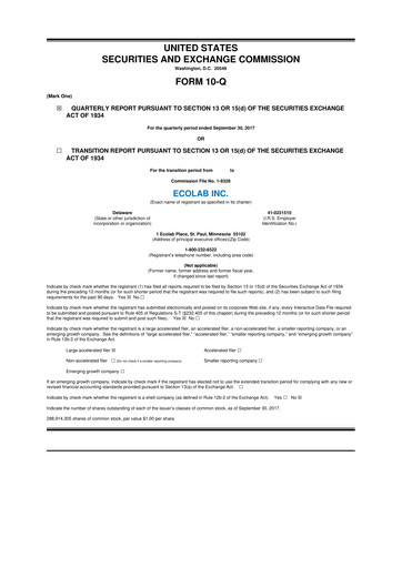 Miniature Ecolab 10-Q Rapport trimestriel 2017 