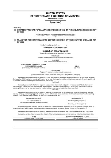 Thumbnail Ingredion 10-Q Quarterly Report FY2017 