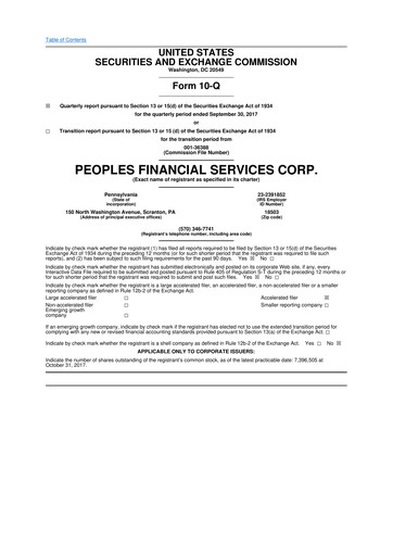 Vorschaubild Peoples Financial Services 10-Q Quartalsbericht 2017 