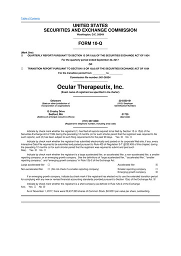 Thumbnail Ocular Therapeutix 10-Q Quarterly Report FY2017 