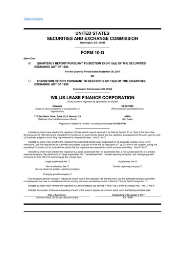 Thumbnail Willis Lease Finance Corporation 10-Q Quarterly Report FY2017 