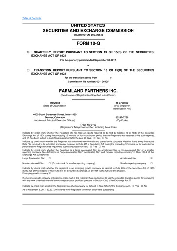 Thumbnail Farmland Partners
 10-Q Quarterly Report FY2017 