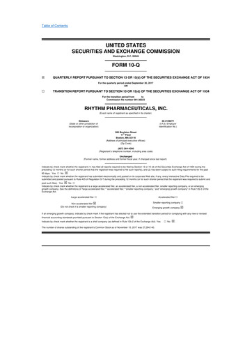 Vorschaubild Rhythm Pharmaceuticals 10-Q Quartalsbericht 2017 