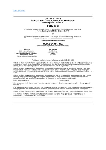 Thumbnail ULTA Beauty
 10-Q Quarterly Report FY2017 