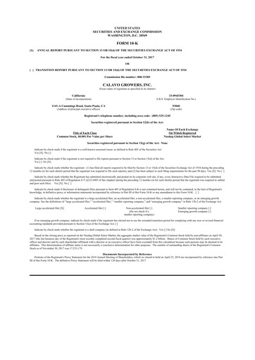 Thumbnail Calavo Growers
 10-K Annual Report 2017