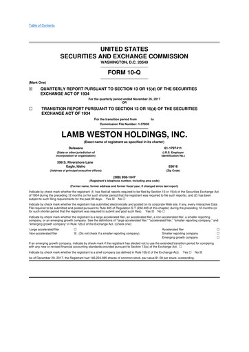 Thumbnail Lamb Weston 10-Q Quarterly Report FY2018 