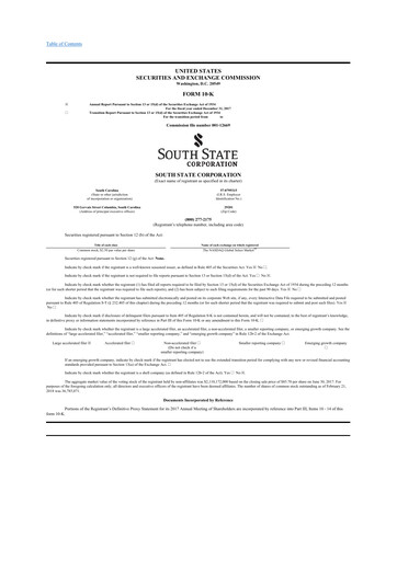Thumbnail South State Corp 10-K Annual Report 2017