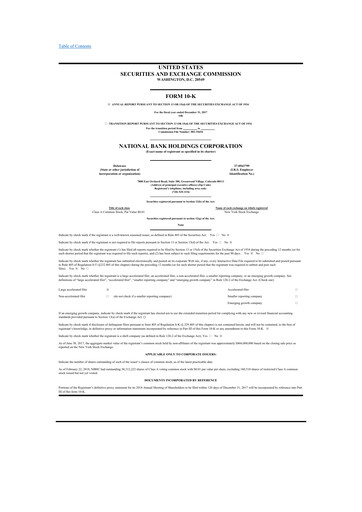 Thumbnail National Bank Holdings
 10-K Annual Report 2017