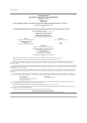 Miniature First Hawaiian Bank
 10-K Rapport annuel 2017