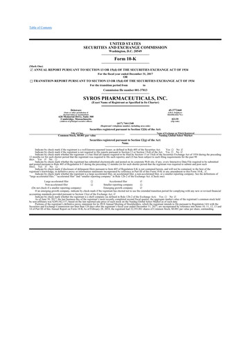 Thumbnail Syros Pharmaceuticals
 10-K Annual Report 2017