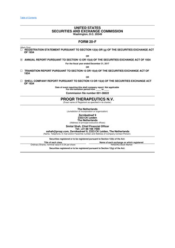 Thumbnail ProQR Therapeutics 20-F Annual Report 2017