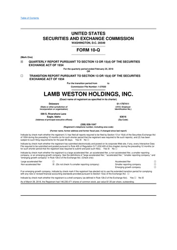 Thumbnail Lamb Weston 10-Q Quarterly Report FY2018 