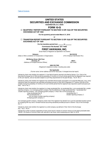 Thumbnail First Hawaiian Bank
 10-Q Quarterly Report FY2018 