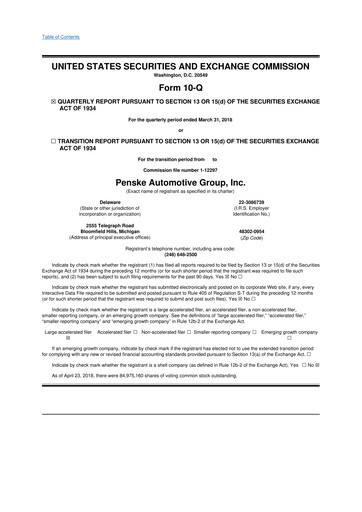 Thumbnail Penske Automotive Group 10-Q Quarterly Report FY2018 