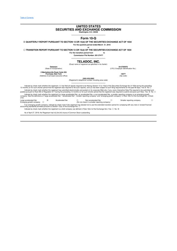 Thumbnail Teladoc Health
 10-Q Quarterly Report FY2018 