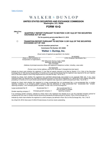 Thumbnail Walker & Dunlop

 10-Q Quarterly Report FY2018 
