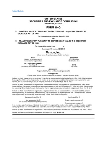 Thumbnail Matson 10-Q Quarterly Report FY2018 