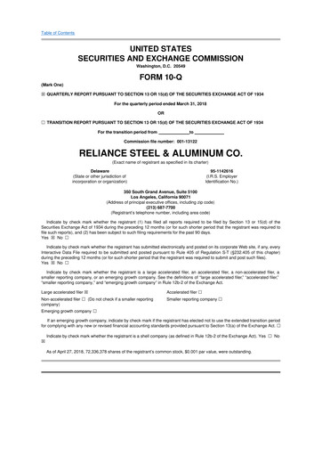 Thumbnail Reliance


 10-Q Quarterly Report FY2018 