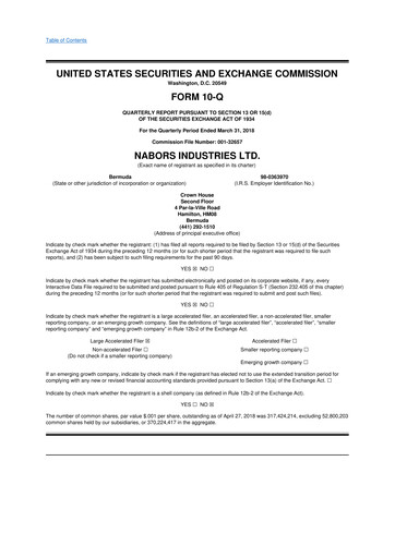 Miniature Nabors Industries
 10-Q Rapport trimestriel 2018 