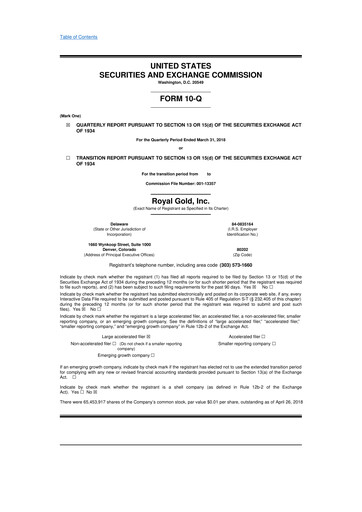 Vorschaubild Royal Gold
 10-Q Quartalsbericht 2018 