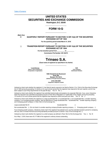 Miniature Trinseo 10-Q Rapport trimestriel 2018 
