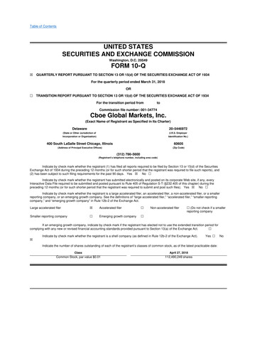 Thumbnail Cboe Global Markets 10-Q Quarterly Report FY2018 