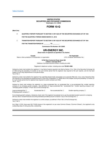 Thumbnail Ur-Energy 10-Q Quarterly Report FY2018 