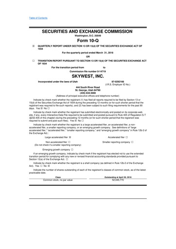 Thumbnail SkyWest 10-Q Quarterly Report FY2018 