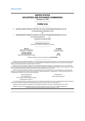 Thumbnail Sunstone Hotel Investors
 10-Q Quarterly Report FY2018 