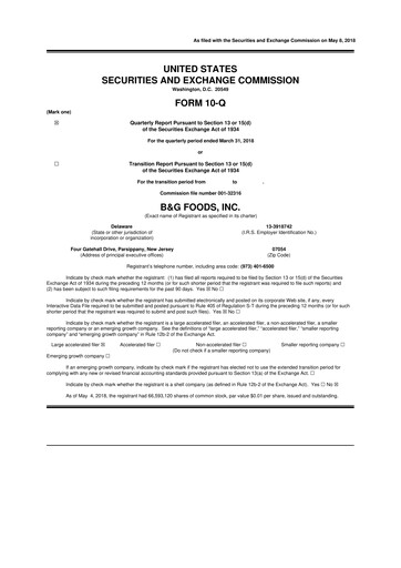 Vorschaubild B&G Foods

 10-Q Quartalsbericht 2018 