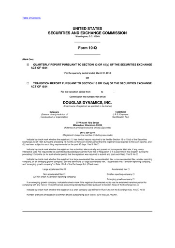 Thumbnail Douglas Dynamics
 10-Q Quarterly Report FY2018 